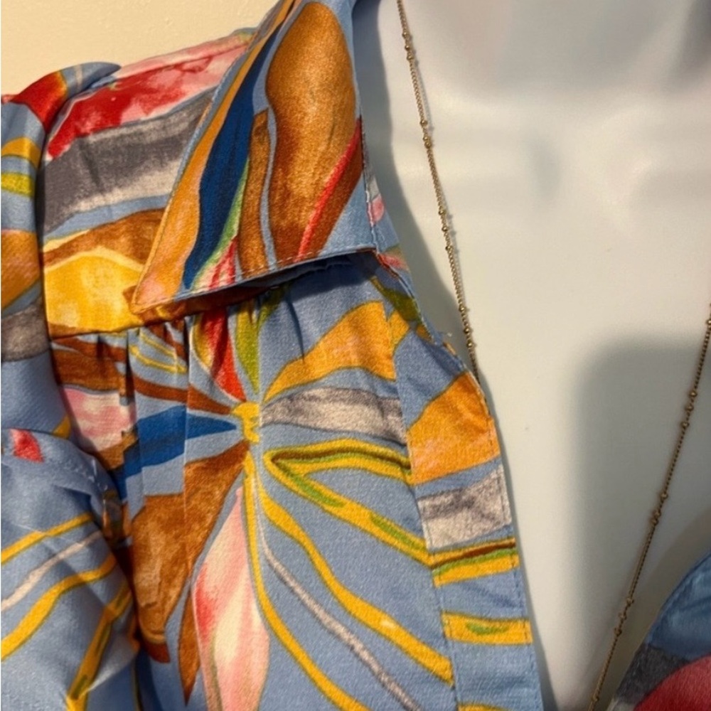 Umgee Light Blue Floral Maxi Dress with Multicolor Print Medium - Picture 2 of 11